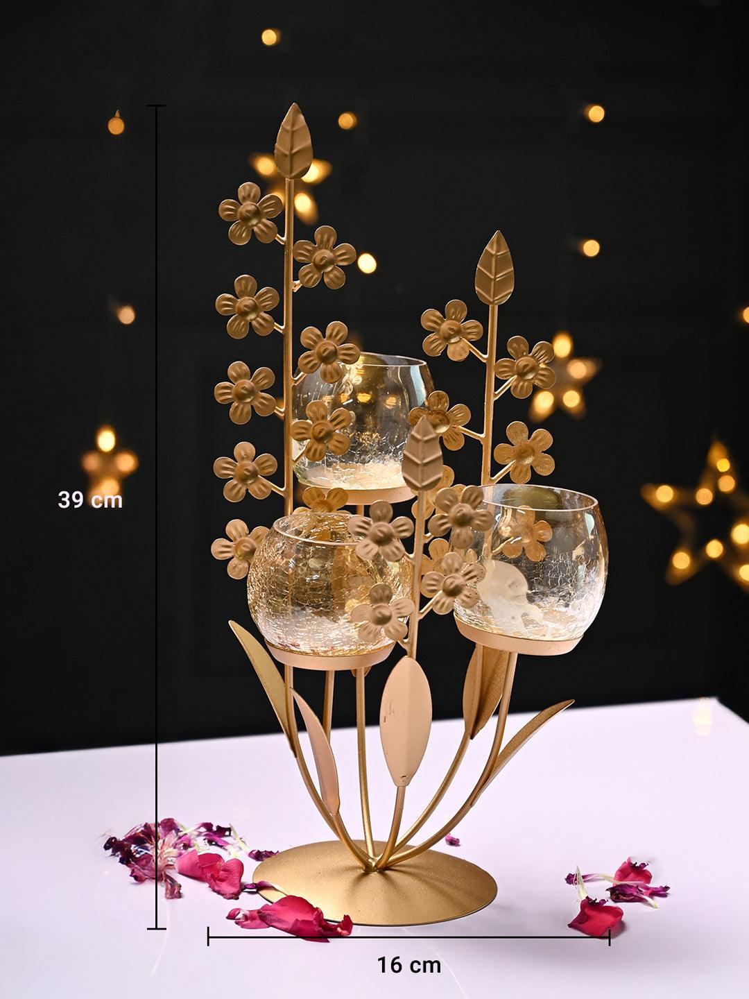 VON CASA Golden Abstract Shape T-Light Holder