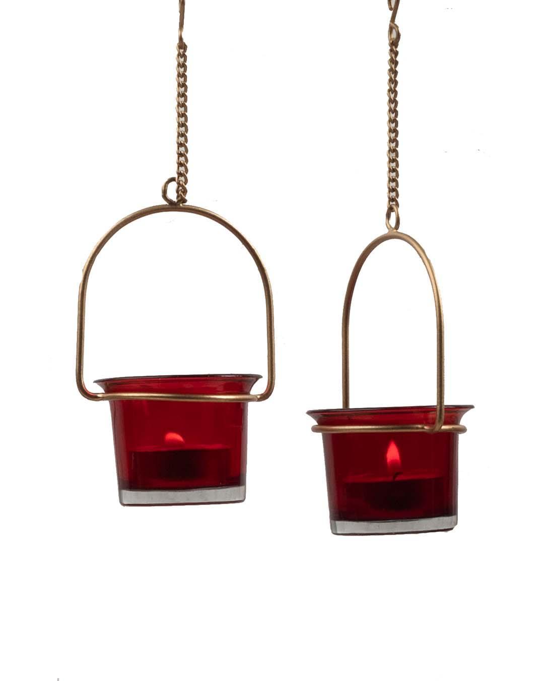 Lighting Hanging Votive T-Light Holder, 6 Votives, Diwali Lighting, Golden Colour, Iron